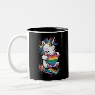 Gay Pride Unicorn Heart Rainbow Flag Lgbt Two-Tone Coffee Mug