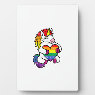 Gay Pride Unicorn Heart Rainbow Flag Lgbt Women Gi Plaque