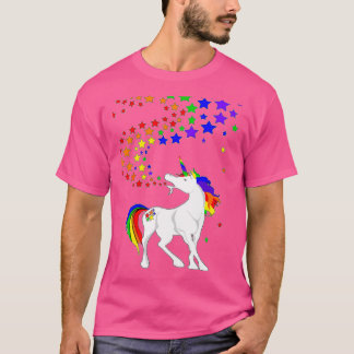 Gay Pride Unicorn Spewing Rainbows Stars T-Shirt