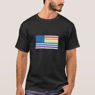 Gay Pride US Flag - Red, White, & Rainbow Stripes T-Shirt