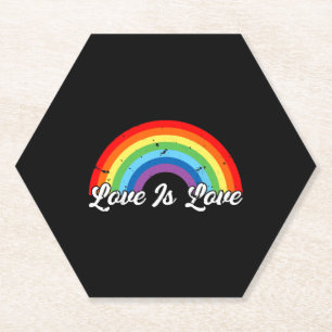 Gay Pride Vintage Rainbow LGBT Love Is Love Paper Coaster