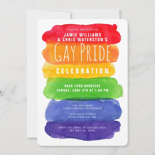 Gay Pride Watercolor Rainbow Digital Invitation (Front)