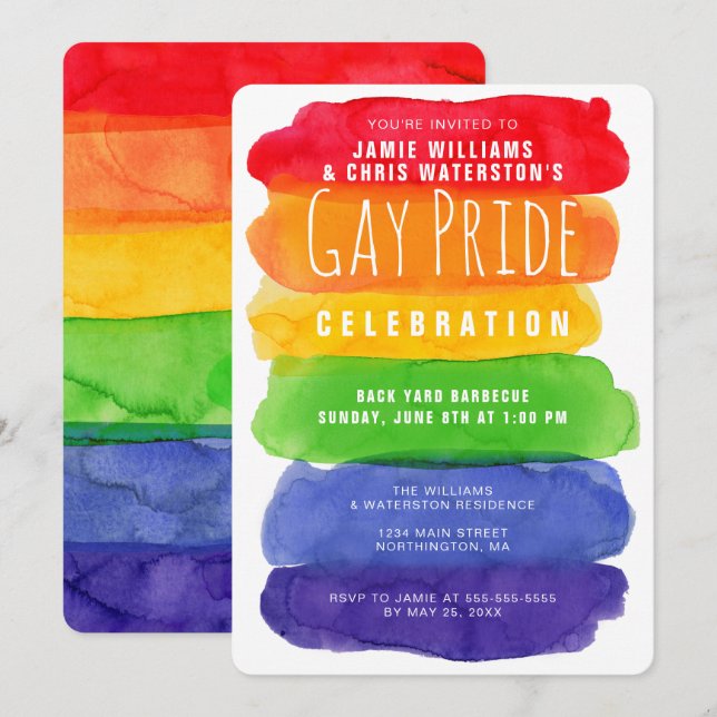 Gay Pride Watercolor Rainbow Invitation (Front/Back)