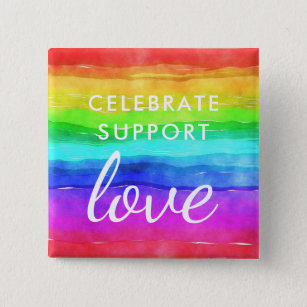 Gay Pride Watercolor Rainbow Love 15 Cm Square Badge