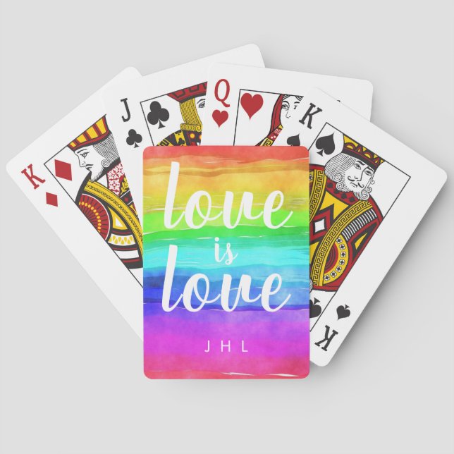 Gay Pride Watercolor Rainbow Monogram Playing Cards (Back)