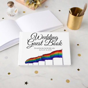 Gay Pride Wedding Guest Book - Black Text