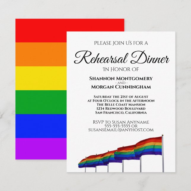 Gay Pride Wedding Rehearsal Dinner Invitation (Front/Back)