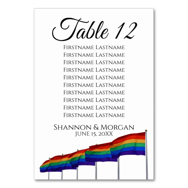 Gay Pride Wedding Table Number w/ Seating Chart (Front)