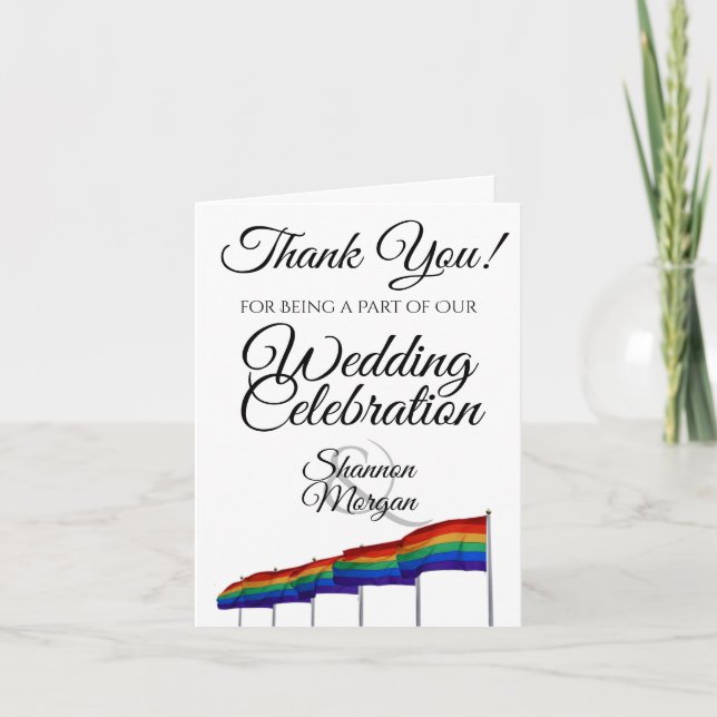 Gay Pride Wedding Thank You Card with Photo & Note (Front)