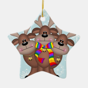 Gay Pride Whimsical Christmas Reindeer Ceramic Tree Decoration