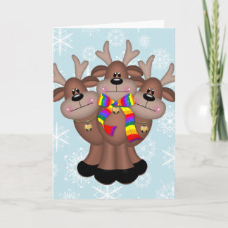 Gay Pride Whimsical Christmas Reindeer Holiday Card