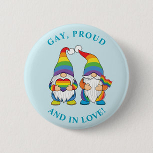 Gay, Proud and In Love - Two Rainbow Boy Gnomes 6 Cm Round Badge