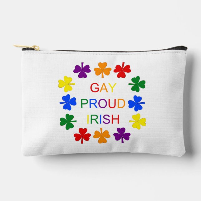 Gay Proud Irish LGBT Rainbow Shamrocks Accessory Pouch (Front)