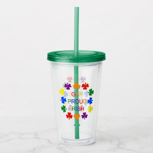 Gay Proud Irish LGBT Rainbow Shamrocks Acrylic Tumbler