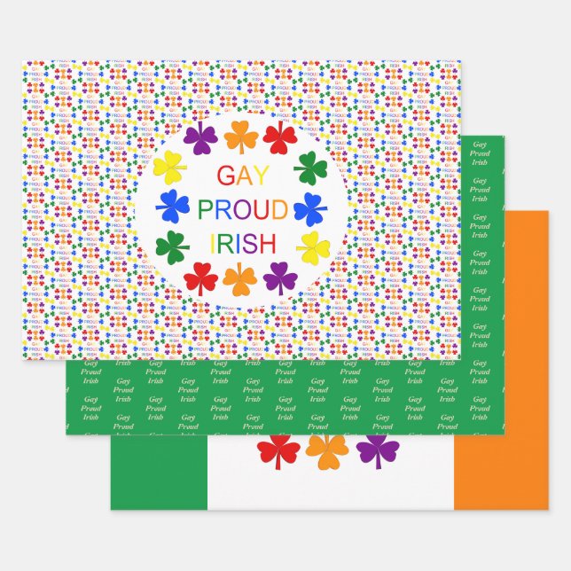 Gay Proud Irish LGBT Rainbow Shamrocks Custom Wrapping Paper Sheet (Set)