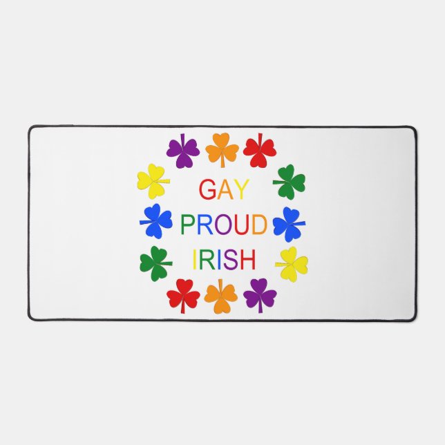 Gay Proud Irish LGBT Rainbow Shamrocks Desk Mat (Front)