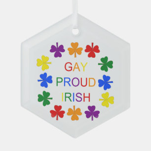 Gay Proud Irish LGBT Rainbow Shamrocks Glass Tree Decoration