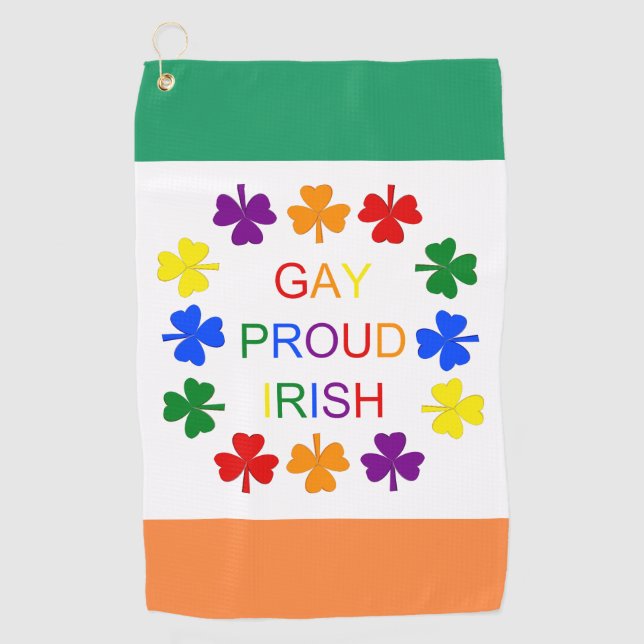Gay Proud Irish LGBT Rainbow Shamrocks Golf Towel (Front)