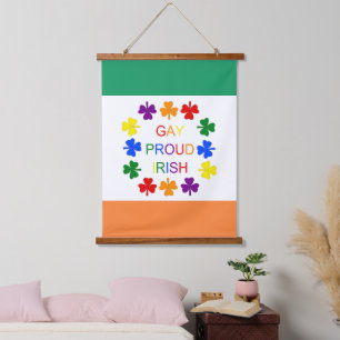 Gay Proud Irish LGBT Rainbow Shamrocks Hanging Tapestry