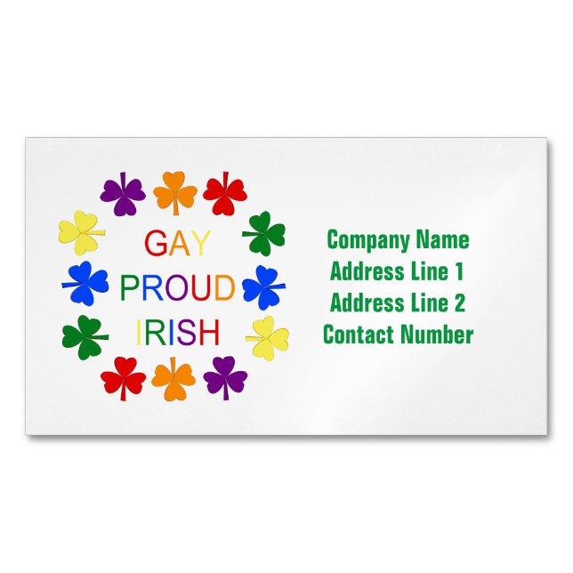 Gay Proud Irish LGBT Rainbow Shamrocks Magnetic Business Card (Front)