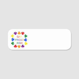 Gay Proud Irish LGBT Rainbow Shamrocks Name Tag
