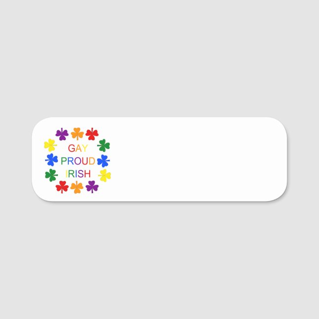 Gay Proud Irish LGBT Rainbow Shamrocks Name Tag (Front)