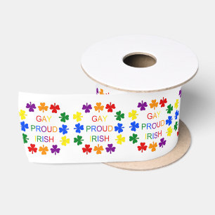 Gay Proud Irish LGBT Rainbow Shamrocks Satin Ribbon