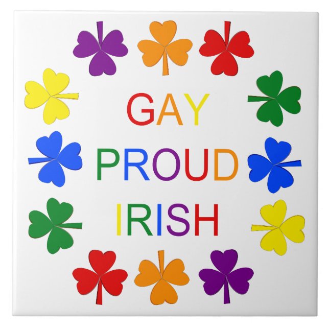 Gay Proud Irish LGBT Rainbow Shamrocks Tile (Front)