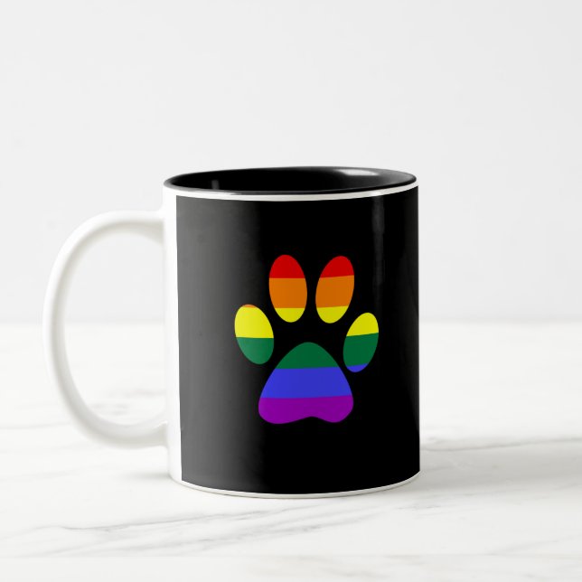 Gay Pup Gay Dog Paw LGBT Pride Lesbian Gift Two-Tone Coffee Mug (Left)