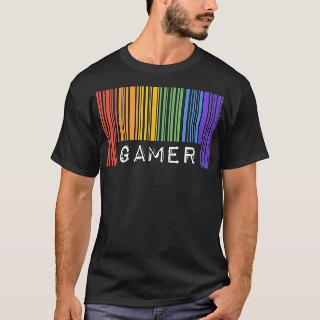 Gay Queer Barcode Pride Gamer Video Games Aestheti T-Shirt (Front)