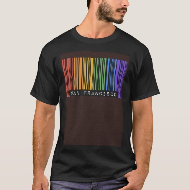 Gay Queer Barcode Pride San Francisco California A T-Shirt (Front)