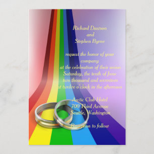 Gay Rainbow and Rings Wedding Invitation