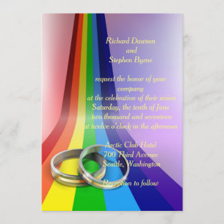 Gay Rainbow and Rings Wedding Invitation