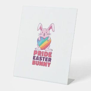 Gay Rainbow design Bunny for Pride Easter Rabbit c Pedestal Sign