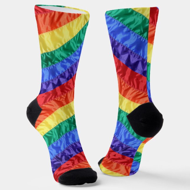 Gay Rainbow Flag Rainbow Stripes LGBT LGBTQ Pride Socks (Angled)