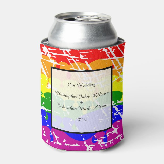 Gay Rainbow Freedom Flag Wedding Keepsake Can Cooler (Can Front)