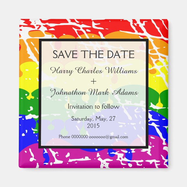 Gay Rainbow Freedom Flag  Wedding Save the Date Magnet (Front)