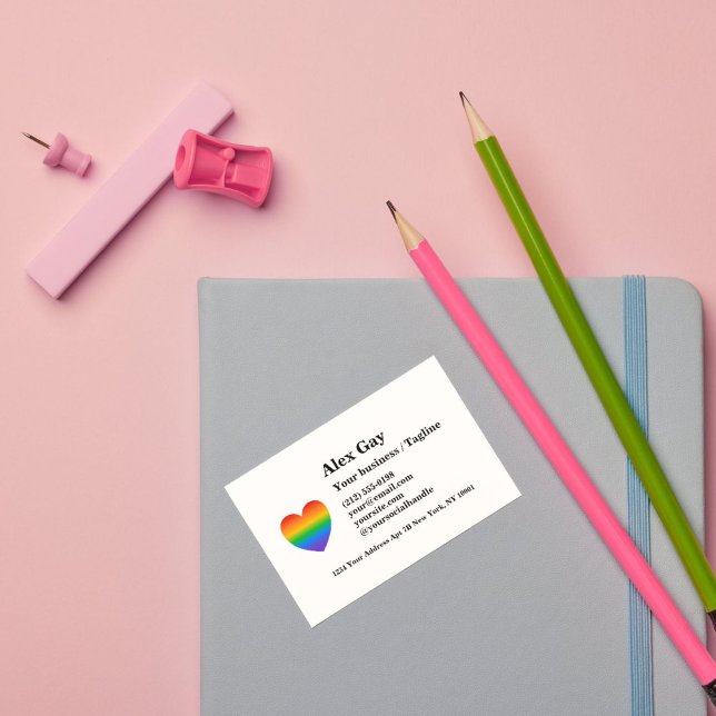 Gay Rainbow Heart LGBTQ Pro Business Card (Creator Uploaded)