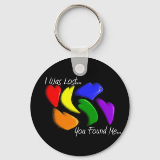 Gay Rainbow Hearts "I was lost, you found me" Key Ring