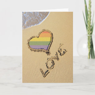 Gay Rainbow Love Heart In The Sand Card