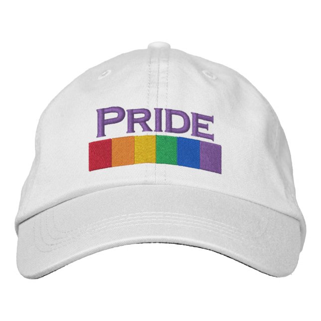 Gay Rainbow Pride Flag Strip Embroidered Hat (Front)