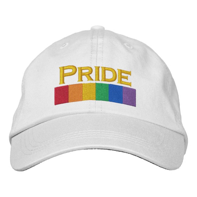 Gay Rainbow Pride Flag Strip Embroidered Hat (Front)