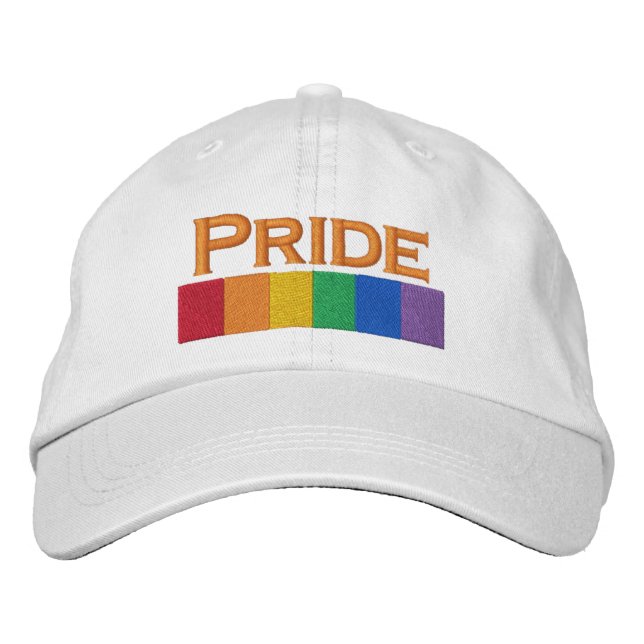 Gay Rainbow Pride Flag Strip Embroidered Hat (Front)