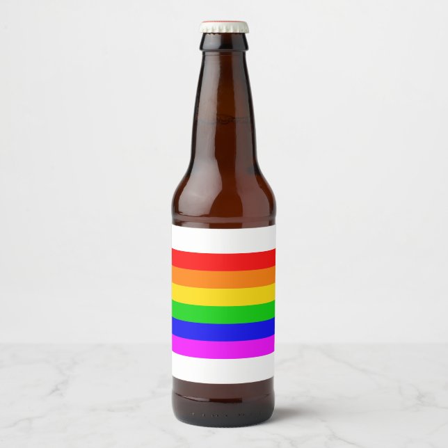 Gay Rainbow Transgender Rainbow Flag Beer Bottle Label (Front)