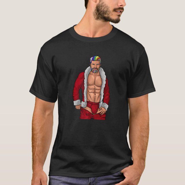 Gay Santa Claus LGBTQ Rainbow Christmas Xmas Gift T-Shirt (Front)