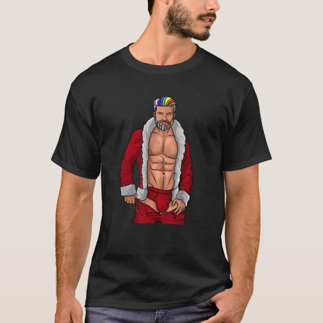 Gay Santa Claus LGBTQ Rainbow Christmas Xmas Gift  T-Shirt (Front)