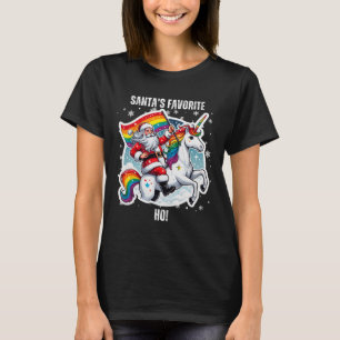 Gay Santa Riding Unicorn Favourite Ho Funny Lgbt C T-Shirt