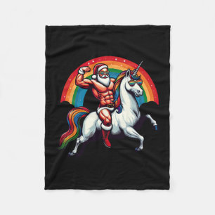 Gay Santa Riding Unicorn Show Muscles Funny Lgbt C Fleece Blanket