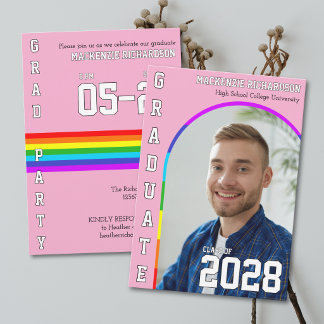 Gay Student Pride Rainbow Pink Graduation Party Invitation