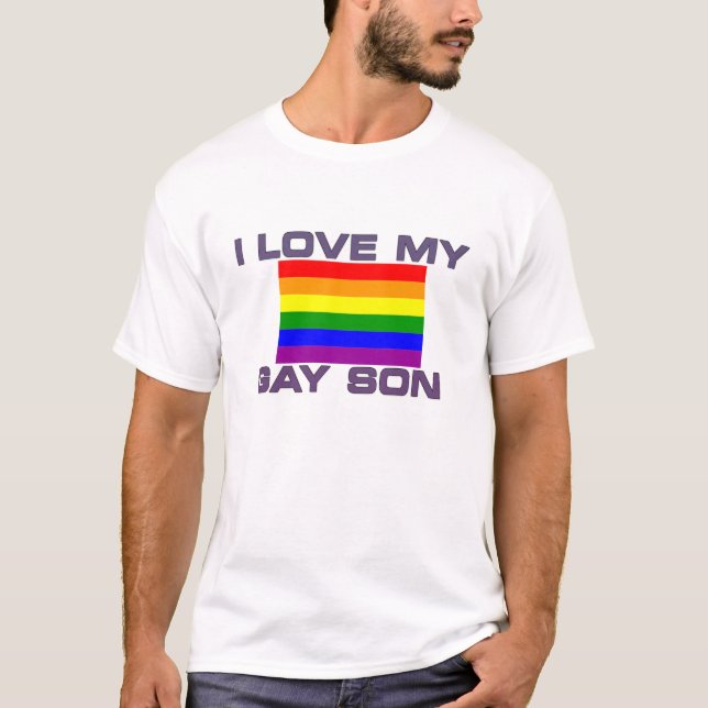 Gay Support l love my gay son rainbow flag T-Shirt (Front)